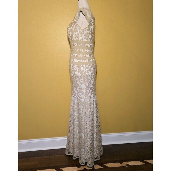 Tadashi Shoji Dress 8 Textured Lace Mermaid Gown Floral Regency 3K1168L Beige MB - Picture 3 of 10
